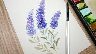 Lavender simple water color painting 수채화 라벤더 그리기 -초보자도 보면 그릴 수 있는  간단한 꽃그림