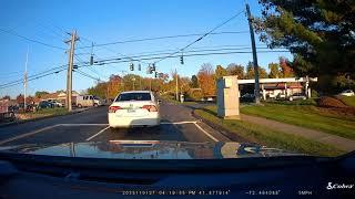 Aggressive Driver Runs Red Light Using Left Turn Only Lane (Connecticut Dashcam)