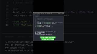 Use Python to see CPU, RAM and disk usage of your PC #shorts