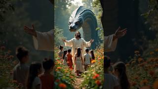 Jesus Saves the Children from the Giant Serpent with Divine Light 