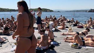 HOT BEACH DAY IN OSLO 4K-NORWAY Beach Walk Summer 2024