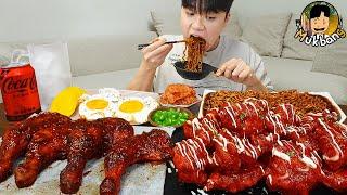 ASMR MUKBANG | Đùi gà BBQ khổng lồ, mì đậu đen công thức ! Ăn