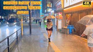 【4k hdr】 3 Hours Heavy Rain Walk in Shinjuku（新宿）Tokyo Japan | Relaxing Natural City ambience