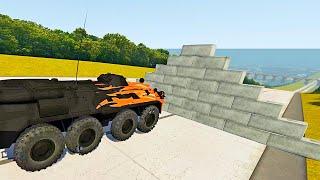 Concrete block wall against car, high speed crash BeamNG