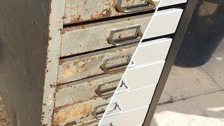 Old and Rusty Stor Metal Drawer Cabinet Restoration