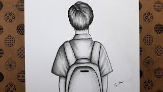 How To Draw A Man With A Bag With His Back Easy Step By Step Pencil Drawings