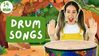  Drum songs | 5 Little Monkeys, Jungle Animals, Monster Beat + more | Toddler music class