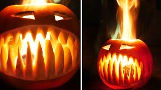 Flaming Halloween Pumpkin with Fangs