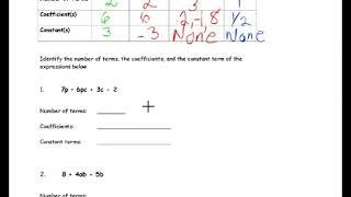 Examples of Identifying Terms, Coefficients, and Constants in an Expression