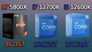 i5 12600K vs i7 12700K vs Ryzen 7 5800X - Benchmarks and test in 8 Games 1080p