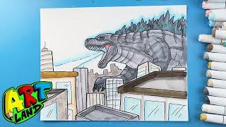 How to Draw GODZILLA ATTACKING A CITY