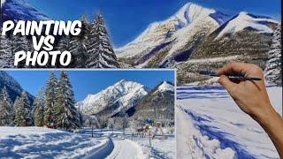 How To Paint a Realistic winter Road and Mountain Landscape Time Lapse|Winter Scene Tutorials |EPS48