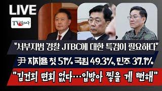 [LIVE] "김건희 면회 없다…입방아 찧을 게 뻔해", 尹 지지율 첫 51% 국힘 49.3%, 민주 37.1%, "서부지범 경찰 JTBC에 대한 특검이 필요하다"