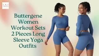 Buttergene Women Workout Sets 2 Pieces Long Sleeve Yoga Outfits - Market Mingle