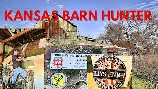 KANSAS BARN TREASURE HUNT - ANTIQUE AUTO OIL CANS , OIL WELL SIGNS, OLD AUTOMOTIVE MEMORABILIA