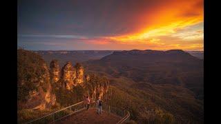 The Three Sisters in the Blue Mountains of Australia (drone, 4K)