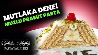 MUZLU PİRAMİT PASTAEVDE BİSKÜVİ VARSA MUTLAKA YAP ️ #muzlurulopasta #muzlupasta #biskuvilipasta