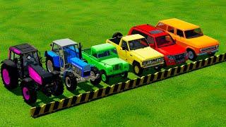 TRANSPORTING FIVE COLOR VALTRA VALMET, ZETOR CRYSTAL, SANTANA CRYSTAL, NISSAN SAFARI, PAJERO - FS 22