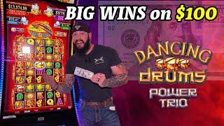 $100 Slot Budget PAID BIG  on new Dancing Drums Power Trio! 