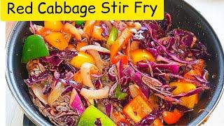 Simple Red Cabbage Stir Fry Recipe. Red Cabbage Vegetable Stir Fry Recipe. Meat Free Cabbage Recipes