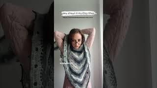 Crochet wool shawl in grey and black colors, a soft and cozy scarf to wear in these cold days