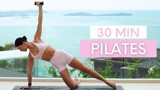 30 MIN PILATES WORKOUT || Mat Pilates With Weights (Intermediate)