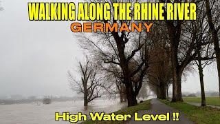 WALKING ALONG THE RHINE RIVER DURING HIGH WATER LEVEL | DÜSSELDORF | 2024 |4K