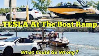 A Tesla At The Boat Ramp.