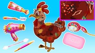 ASMR Wound treatment for Chickens: Bathing, Disinfection, Applying medicine | Animals Care Cartoon