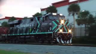 Brightline Plus FEC Freight Train 208-23 At Pompano Beach 8-23-24