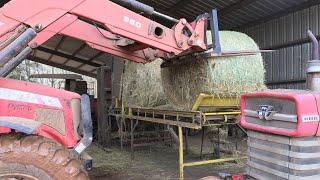 Rebaling Hay & a Bale Baron Nance Tractor & Implement