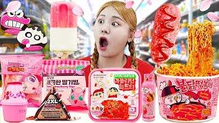 Korean Convenience Store Food Mukbang! PINK DESSERT JELLY CANDY by HIU 하이유