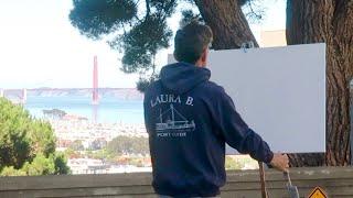 LARGE CITYSCAPE plein air OIL PAINTING with TOUCH-UPS