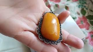 Рідкісний вінтажний РЕТРО бурштиновий кулон мельхіор amber pendant