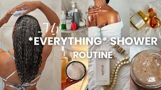 MY EVERYTHING SHOWER ROUTINE + BODY CARE +NATURAL HAIR WASH DAY | Feel Good & Smell Good Routine 