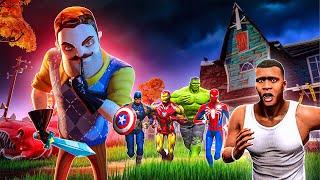 Franklin Fight With Hello Neighbor  Hide and Seek For Save Avengers | GTAV Avengers | A.K GAME WORLD