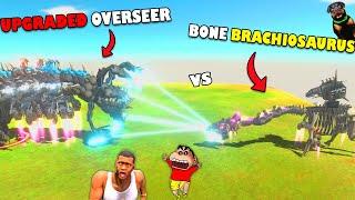 SHINCHAN and CHOP BONE BRACHIOSAURUS vs UPGRADED OVERSEER in Animal Revolt Battle Simulator Game