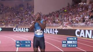 241 100m Justin Gatlin beats Tyson Gay   Monaco Diamond League 2015