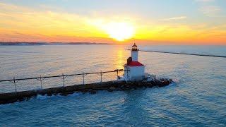 Michigan City Lighthouse Amazing Aerial Footage