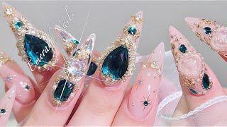 sub) Elegant Emerald Antique Nails/Korean nails / Gel extensions / Nail art / Self-nails / ASMR