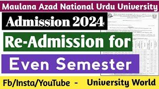 Manuu Re-Admission Even Semester 2024 | @UniversityWorld