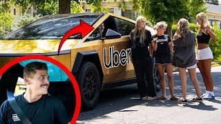 Picking Up Uber Riders In A Gold Cybertruck!!