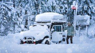 Solo Winter Camping in my Jeep During a Snow Storm