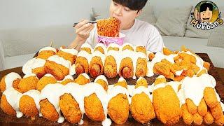 ASMR MUKBANG 체다치즈 양념 치킨먹방! 치즈볼 핫도그 감자튀김 Bburinkle Chicken HOT DOG EATING SOUND!