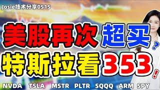 股票|美股|美股分析|美股日线再次进入到超买状态，新高还能期待吗？特斯拉走完5个缺口了，353为什么是关键防守？#TSLA#NVDA#PLTR#MSTR#SPY#SQQQ#ARM