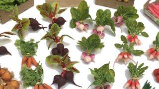 Beetroot, Turnip, Radish - Stencilled miniature leaves in polymer clay - Angie Scarr