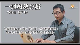 加權指數上有壓、下有撐，年底假期將近，外資交易縮手，預料盤勢仍以區間為主。現階段仍為選股不選市，然中小型股盤中上下洗刷劇烈，操作難度高，持盈保泰為主。｜投資Ｇ觀點