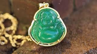 Men's Hip Hop Green Jade Buddha Necklace