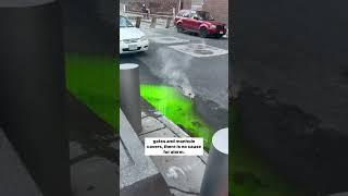 The liquid was oozing out of sewer grates in Lower Manhattan as seen in a video posted on X.