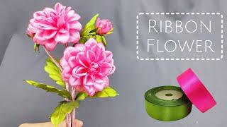 DIY satin ribbon dahlias/how to make dahlia flower with satin ribbonTools and Materials